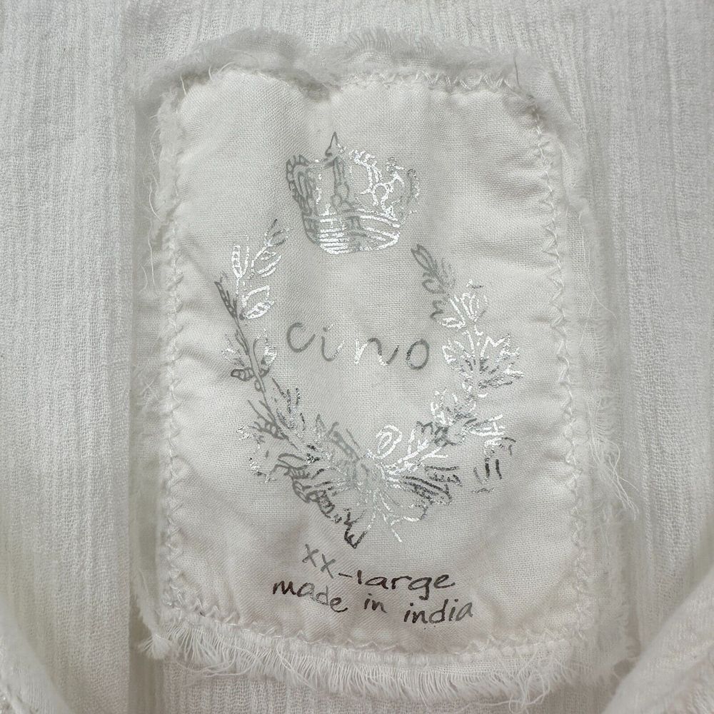 Cino Top Shirt Size XXLarge Embroidered White Long Balloon Sleeve Sheer Blouse - Picture 11 of 14